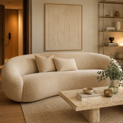 Aura Organic Sofa – Warm Beige Bouclé