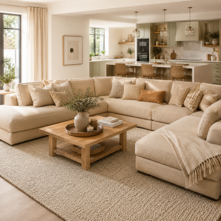 Solis U-Shaped Modular Sofa – Warm Sand Linen